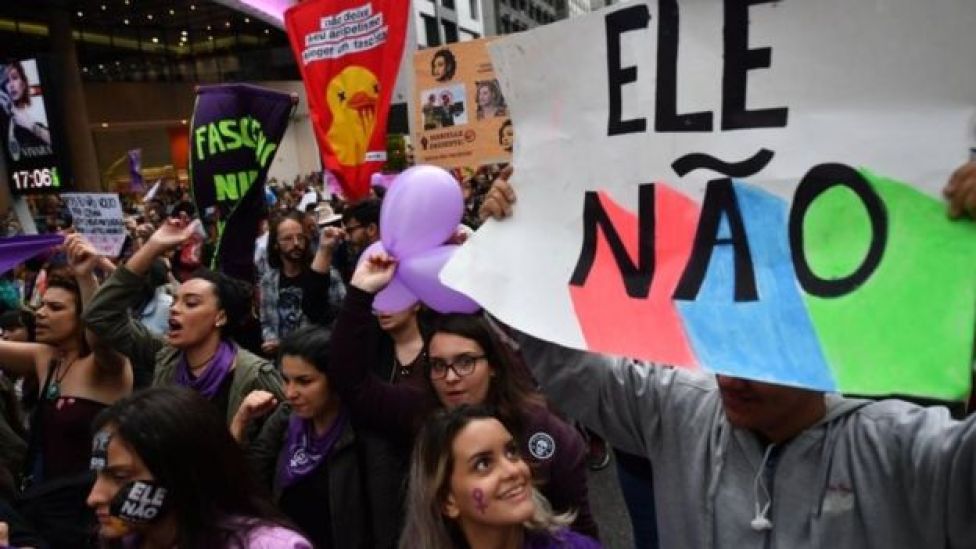 Jair Bolsonaro, candidate in Brazil, faces women’s calls: #NotHim