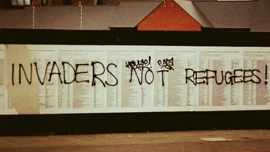 Invaders daubed on Liverpool List refugee memorial