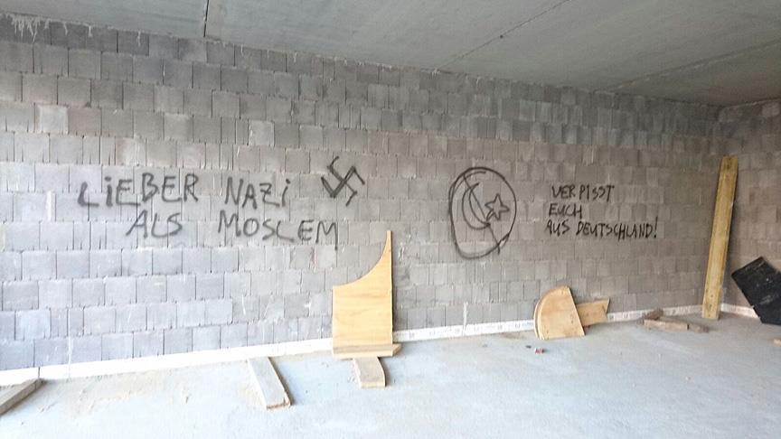 In Germany, mosque under construction was vandalized by assailants writing racist-Islamophobic slogans on its walls